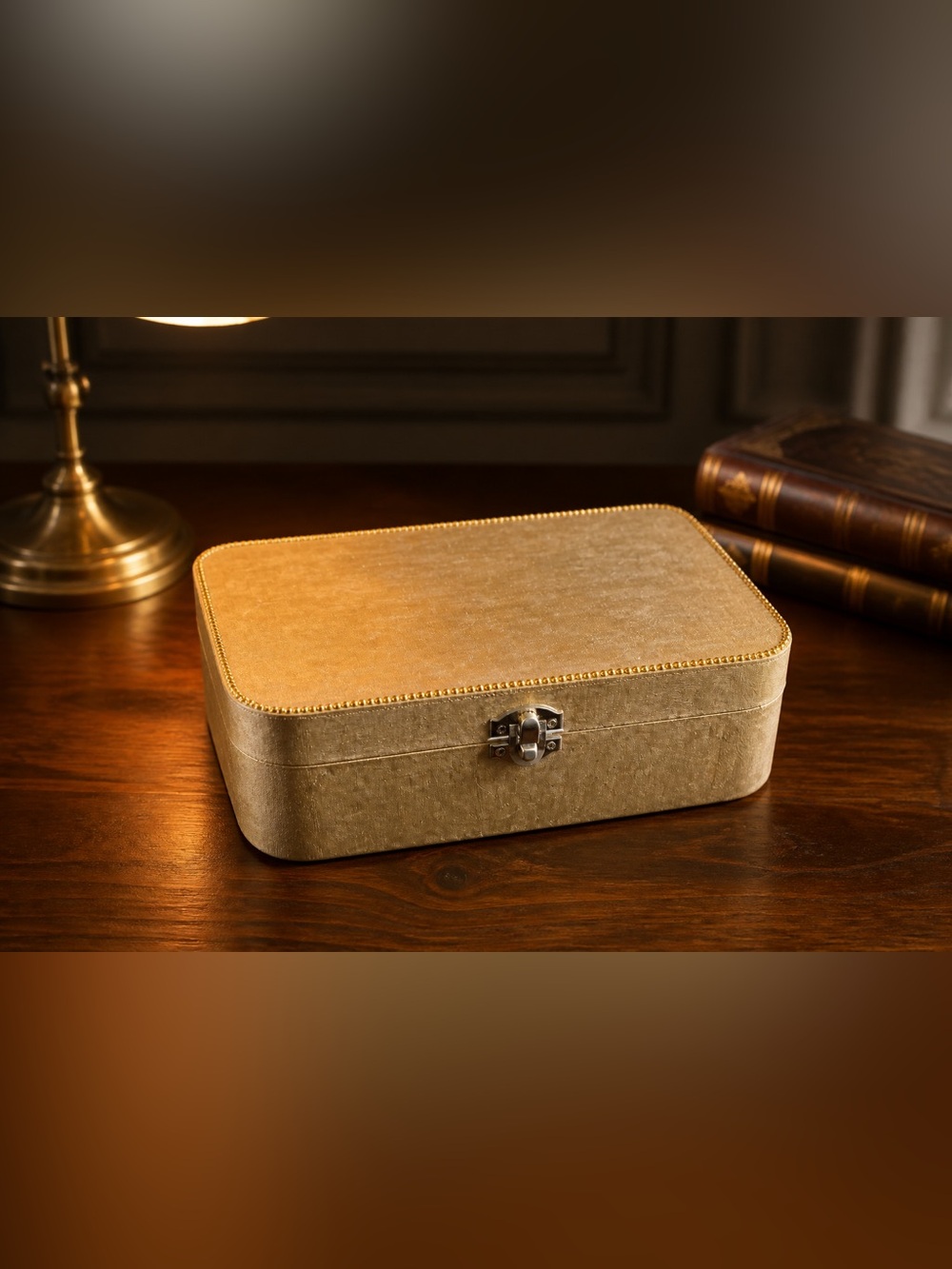 Hand Crafted Gold Jewelry Storage Box with Metal Latch